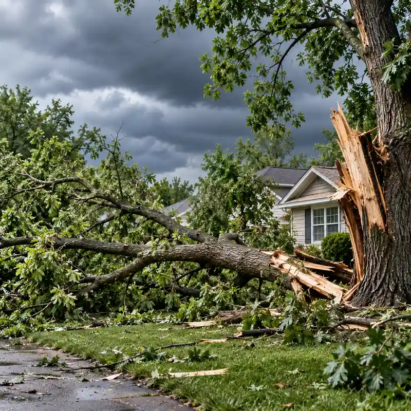 Storm damaged tree requiring emergency tree care in Buffalo NY